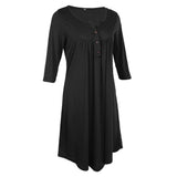 Maxbell Women's 3/4 Sleeve Casual Loose Buttons Pleated Tops Blouse Dress S Black