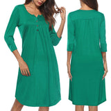 Maxbell Women's 3/4 Sleeve Casual Loose Buttons Pleated Tops Blouse Dress S Green