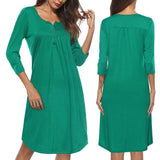 Maxbell Women's 3/4 Sleeve Casual Loose Buttons Pleated Tops Blouse Dress S Green