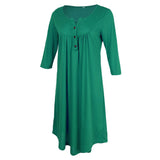 Maxbell Women's 3/4 Sleeve Casual Loose Buttons Pleated Tops Blouse Dress S Green