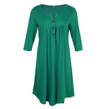 Maxbell Women's 3/4 Sleeve Casual Loose Buttons Pleated Tops Blouse Dress S Green