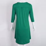 Maxbell Women's 3/4 Sleeve Casual Loose Buttons Pleated Tops Blouse Dress S Green