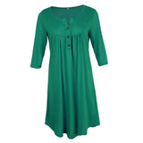 Maxbell Women's 3/4 Sleeve Casual Loose Buttons Pleated Tops Blouse Dress S Green