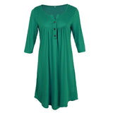 Maxbell Women's 3/4 Sleeve Casual Loose Buttons Pleated Tops Blouse Dress S Green