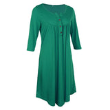 Maxbell Women's 3/4 Sleeve Casual Loose Buttons Pleated Tops Blouse Dress S Green