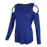 Maxbell Women Strappy Cold Shoulder Tops Long Sleeves T Shirt Blouse Loose Fit Tunic S Blue