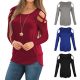 Maxbell Women Strappy Cold Shoulder Tops Long Sleeves T Shirt Blouse Loose Fit Tunic S Blue