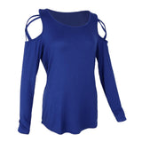 Maxbell Women Strappy Cold Shoulder Tops Long Sleeves T Shirt Blouse Loose Fit Tunic S Blue