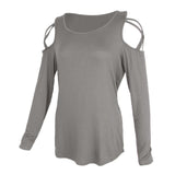 Maxbell Women Strappy Cold Shoulder Tops Long Sleeves T Shirt Blouse Loose Fit Tunic M Gray