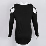 Maxbell Women Strappy Cold Shoulder Tops Long Sleeves T Shirt Blouse Loose Fit Tunic S Black
