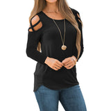 Maxbell Women Strappy Cold Shoulder Tops Long Sleeves T Shirt Blouse Loose Fit Tunic S Black