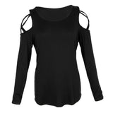 Maxbell Women Strappy Cold Shoulder Tops Long Sleeves T Shirt Blouse Loose Fit Tunic S Black