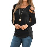 Maxbell Women Strappy Cold Shoulder Tops Long Sleeves T Shirt Blouse Loose Fit Tunic S Black