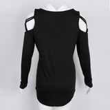 Maxbell Women Strappy Cold Shoulder Tops Long Sleeves T Shirt Blouse Loose Fit Tunic M Black