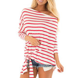Maxbell Womens Casual Oblique Shoulder Cross Stripe T-shirt with Batwing Sleeve L Red