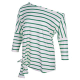 Maxbell Womens Casual Oblique Shoulder Cross Stripe T-shirt with Batwing Sleeve L Green