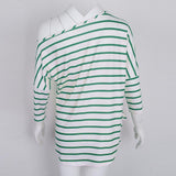 Maxbell Womens Casual Oblique Shoulder Cross Stripe T-shirt with Batwing Sleeve L Green