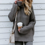 Maxbell Womens Turtleneck Chunky Knit Sweater Pullover Long Sleeves S Gray