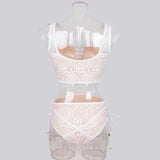 Maxbell Women's Two Pieces Lace Bandage Bikini Swimsuit Beach Swimwear Set L White