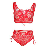 Maxbell Women's Two Pieces Lace Bandage Bikini Swimsuit Beach Swimwear Set S Red
