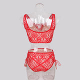 Maxbell Women's Two Pieces Lace Bandage Bikini Swimsuit Beach Swimwear Set S Red
