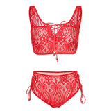 Maxbell Women's Two Pieces Lace Bandage Bikini Swimsuit Beach Swimwear Set S Red