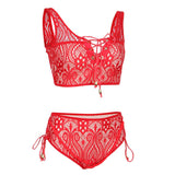 Maxbell Women's Two Pieces Lace Bandage Bikini Swimsuit Beach Swimwear Set S Red