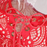 Maxbell Women's Two Pieces Lace Bandage Bikini Swimsuit Beach Swimwear Set S Red
