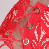 Maxbell Women's Two Pieces Lace Bandage Bikini Swimsuit Beach Swimwear Set S Red