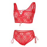 Maxbell Women's Two Pieces Lace Bandage Bikini Swimsuit Beach Swimwear Set S Red