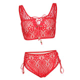 Maxbell Women's Two Pieces Lace Bandage Bikini Swimsuit Beach Swimwear Set S Red