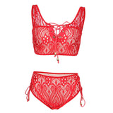 Women's Two Pieces Lace Bandage Bikini Swimsuit Beach Swimwear Set M Red