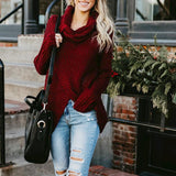 Maxbell Women Cowl Neck Chunky Cable Knit Wrap Pullover Cardigan Sweater M Wine red
