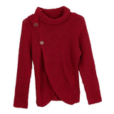Maxbell Women Cowl Neck Chunky Cable Knit Wrap Pullover Cardigan Sweater M Wine red