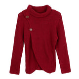 Maxbell Women Cowl Neck Chunky Cable Knit Wrap Pullover Cardigan Sweater L Wine red