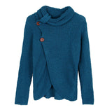 Women Cowl Neck Chunky Cable Knit Wrap Pullover Cardigan Sweater M Blue