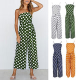 Maxbell Womens Polka Dots Wide Leg Jumpsuit Romper Beach Holiday with Belt S White