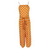 Maxbell Womens Polka Dots Wide Leg Jumpsuit Romper Beach Holiday with Belt M Yellow