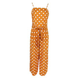 Maxbell Womens Polka Dots Wide Leg Jumpsuit Romper Beach Holiday with Belt M Yellow