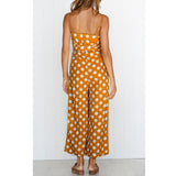 Maxbell Womens Polka Dots Wide Leg Jumpsuit Romper Beach Holiday with Belt M Yellow