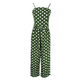Maxbell Womens Polka Dots Wide Leg Jumpsuit Romper Beach Holiday with Belt S Green
