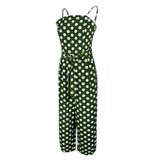 Maxbell Womens Polka Dots Wide Leg Jumpsuit Romper Beach Holiday with Belt S Green