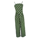 Maxbell Womens Polka Dots Wide Leg Jumpsuit Romper Beach Holiday with Belt L Green