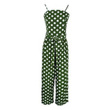 Maxbell Womens Polka Dots Wide Leg Jumpsuit Romper Beach Holiday with Belt L Green