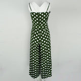 Maxbell Womens Polka Dots Wide Leg Jumpsuit Romper Beach Holiday with Belt L Green