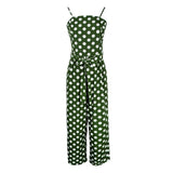 Maxbell Womens Polka Dots Wide Leg Jumpsuit Romper Beach Holiday with Belt L Green