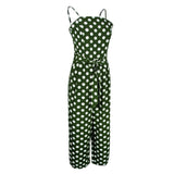 Maxbell Womens Polka Dots Wide Leg Jumpsuit Romper Beach Holiday with Belt L Green