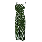 Maxbell Womens Polka Dots Wide Leg Jumpsuit Romper Beach Holiday with Belt L Green