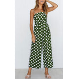 Maxbell Womens Polka Dots Wide Leg Jumpsuit Romper Beach Holiday with Belt L Green