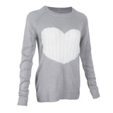 Maxbell Women's Pullover Sweater Crewneck Long Sleeve Heart Patchwork Top Gray L